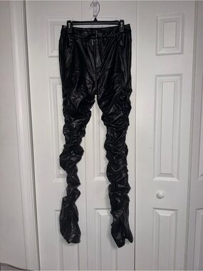 Akira Black Faux Leather Ruched Skinny Pants